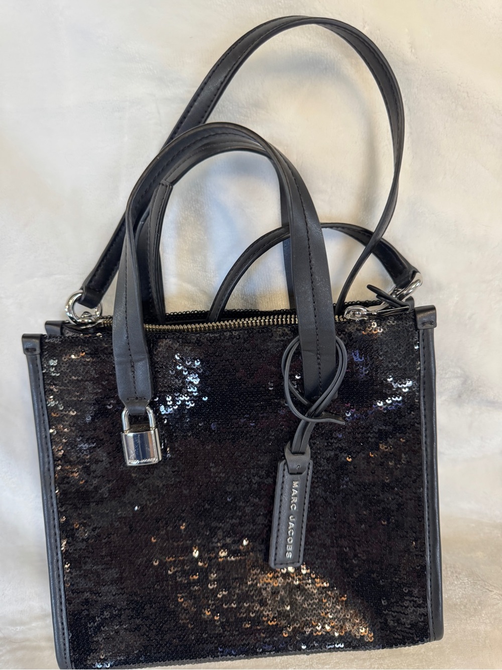 Marc Jacobs Mini Grind Black Sequin Satchel with Dual Handles